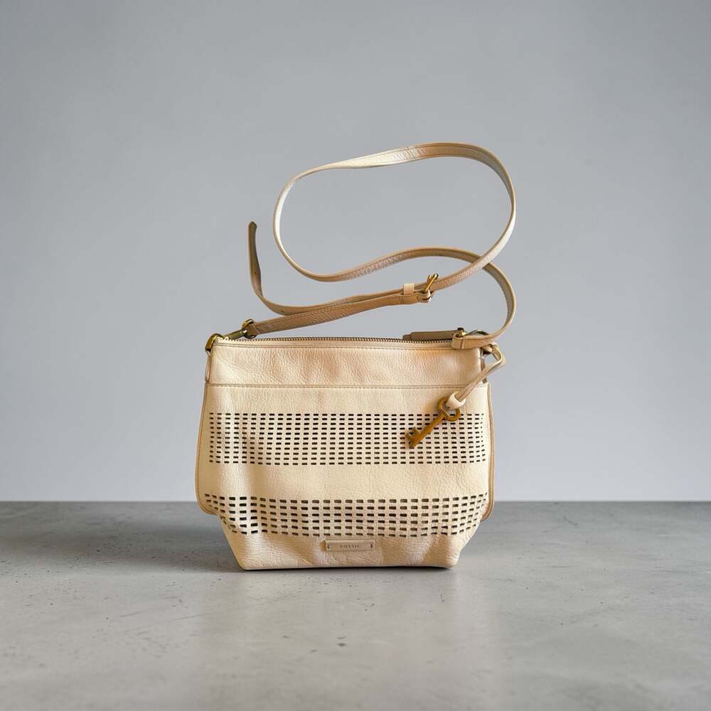 Fossil Harper Small Flap Crossbody Cream Perforated Leather Handbag